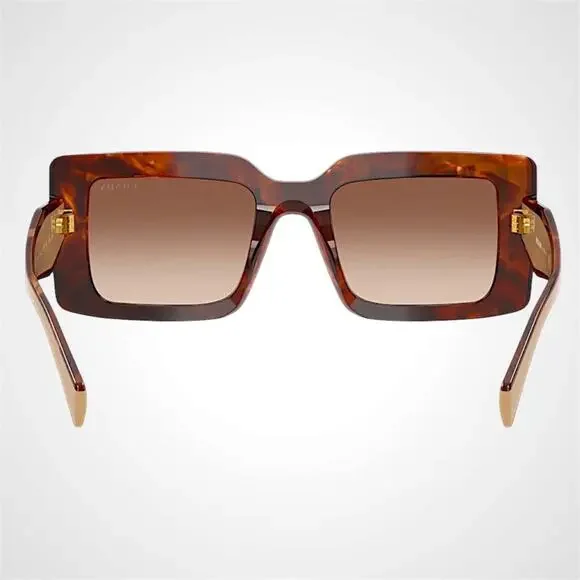 New PRADA Sunglasses Brown Beige Caramel Tortoise Gold Symbole Womens Rectangle - Picture 2 of 5